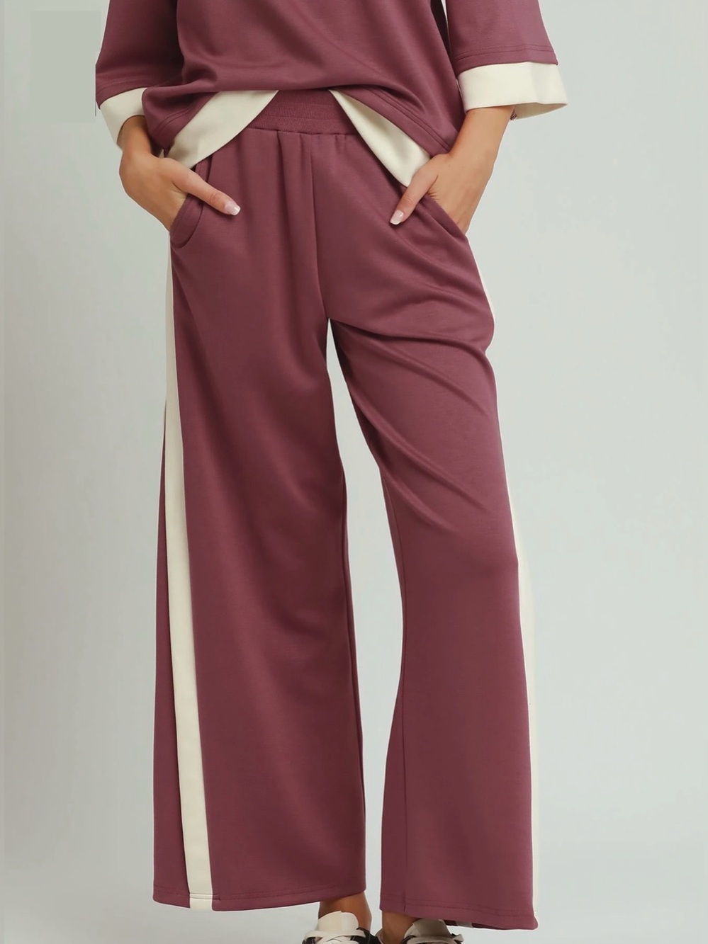Umgee Colorblock Side Stripe Straight Pants